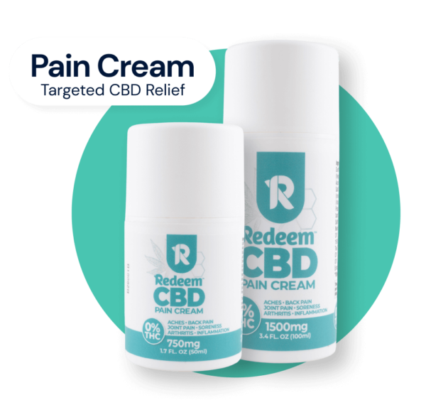 Two tubes of CBD Pain Cream against a teal background.