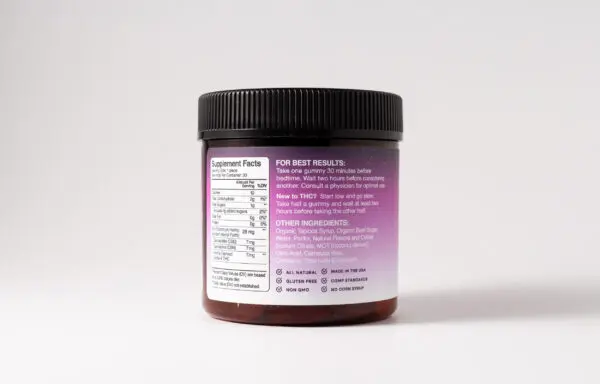 The back label of a jar of Sleep CBD Gummies