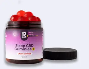 A jar of Sleep CBD Gummies+ with Cherry Limeade flavor