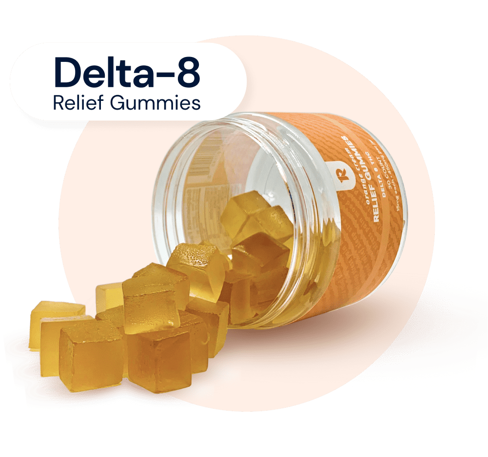  A jar of Delta-8 gummies spilling out